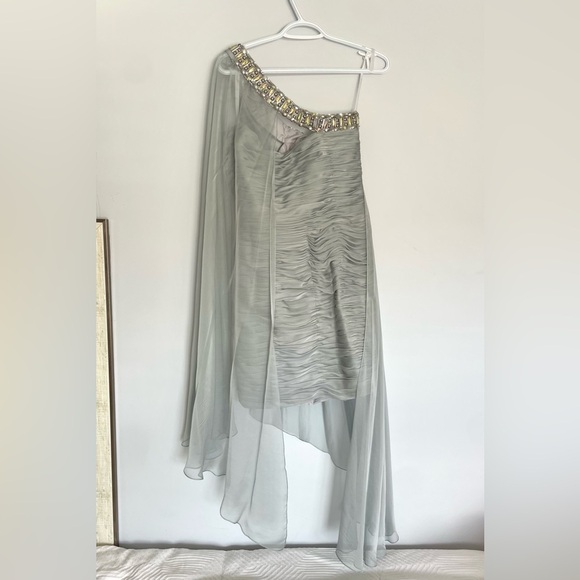 Tony Bowls One-shoulder Cocktail Dress with Ruched Body and Jewelled Neckline - Picture 6 of 15